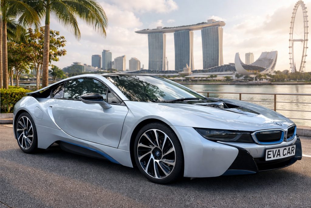 Convertible Car Rental Singapore fleet by Eva Car Rental featuring BMW i8 luxury sports car